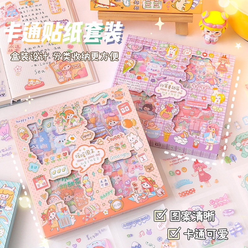 Bộ Sticker Hoạt Hình Dễ Thương Dán Trang Trí Sổ Tay Chống Nước