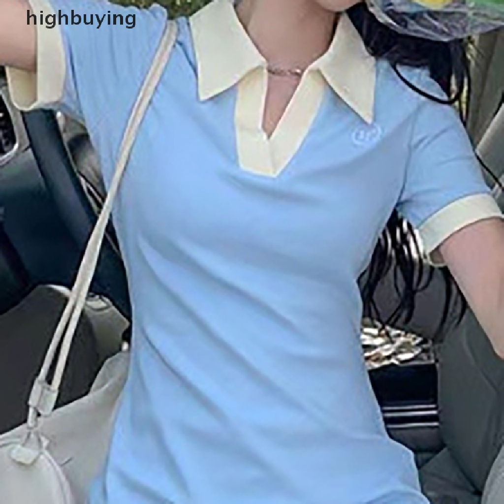 Đầm Thể Thao Cổ Chữ V Dáng Ôm Ngắn Màu Sắc Tương Phản Thời Trang Mùa Hè Cho Nữ