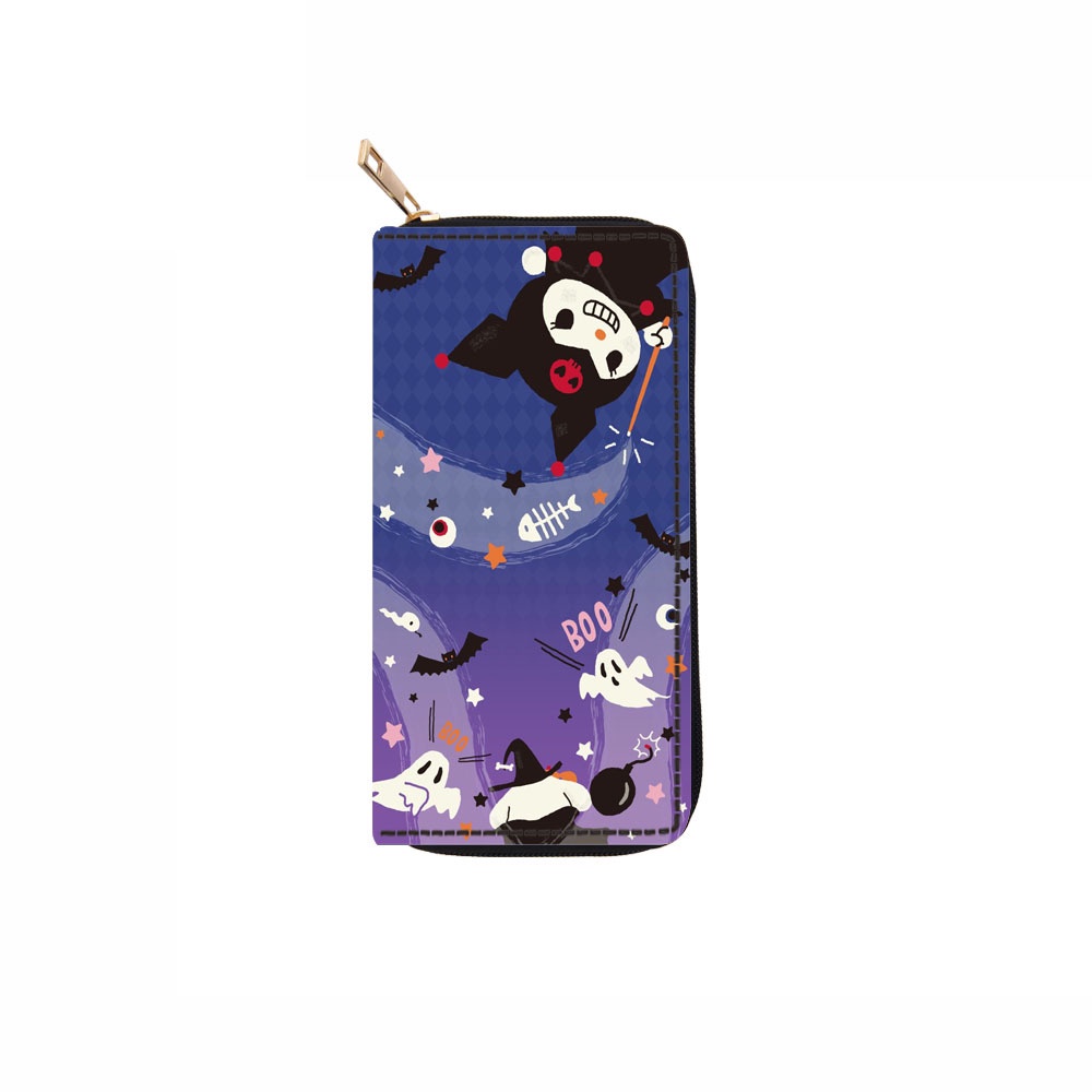 Sanrio kuromi phim hoạt hình dễ thương dây kéo dài ví da pu in sinh viên nhiều thẻ túi đựng thẻ đa chức năng 1