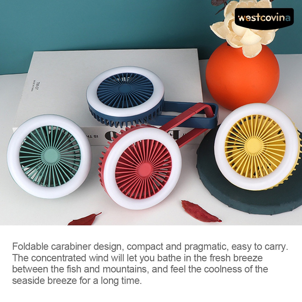 W🅢Quạt USB Mini Có Đèn LED Có Thể Gấp Lại Kèm Móc Treo Tiện Dụng