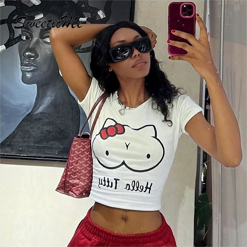 Áo Thun Tay Ngắn Cổ Tròn In Họa Tiết Dễ Thương Thời Trang 2023 Cho Nữ