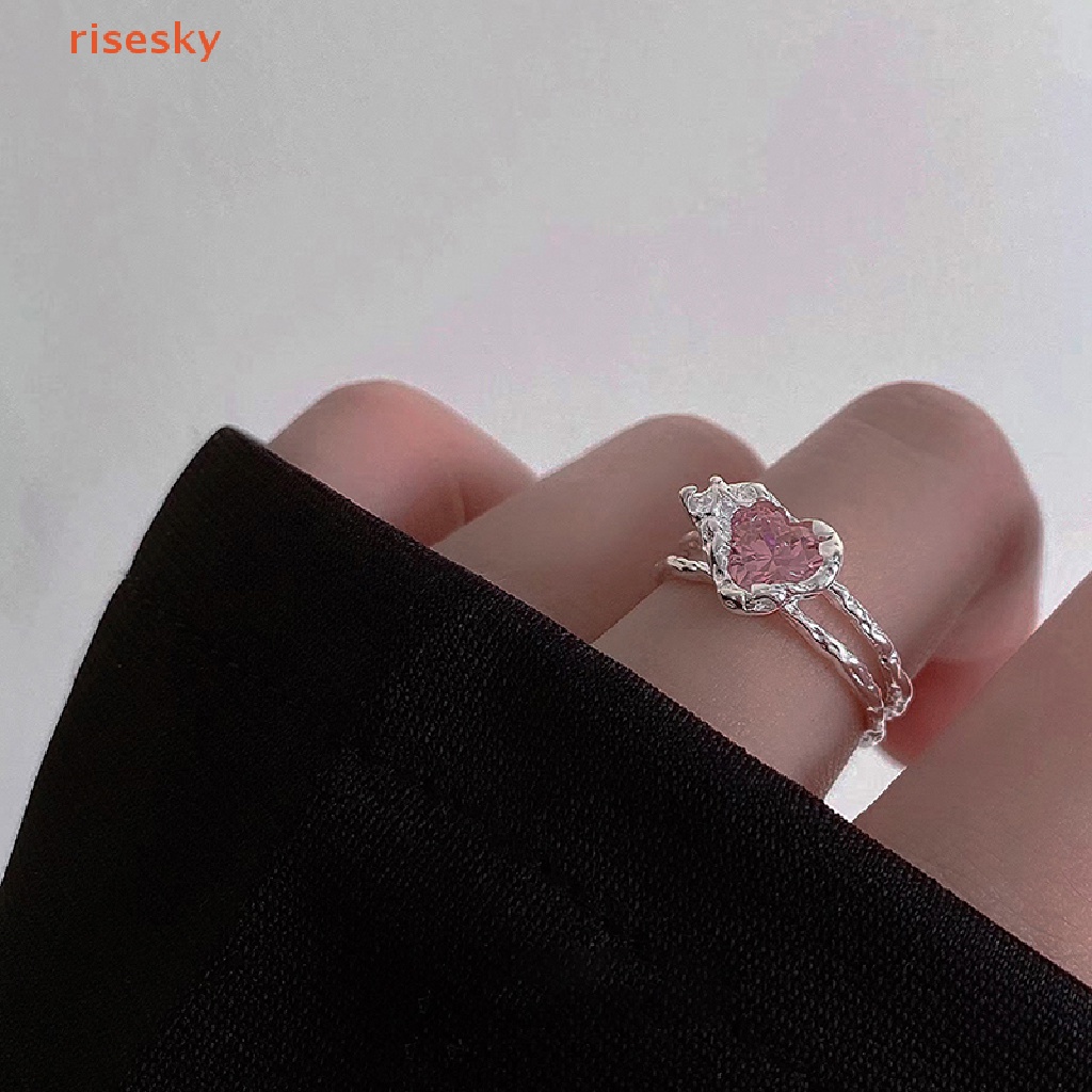 Nhẫn Hở Hình Trái Tim Đính Đá Zircon Hồng Phong Cách Vintage Sáng Tạo Cho Nữ Y2K