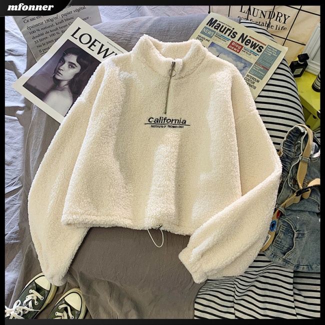 Áo Khoác Nữ Tay Dài Cổ Lọ Phối Lông Cừu Thời Trang