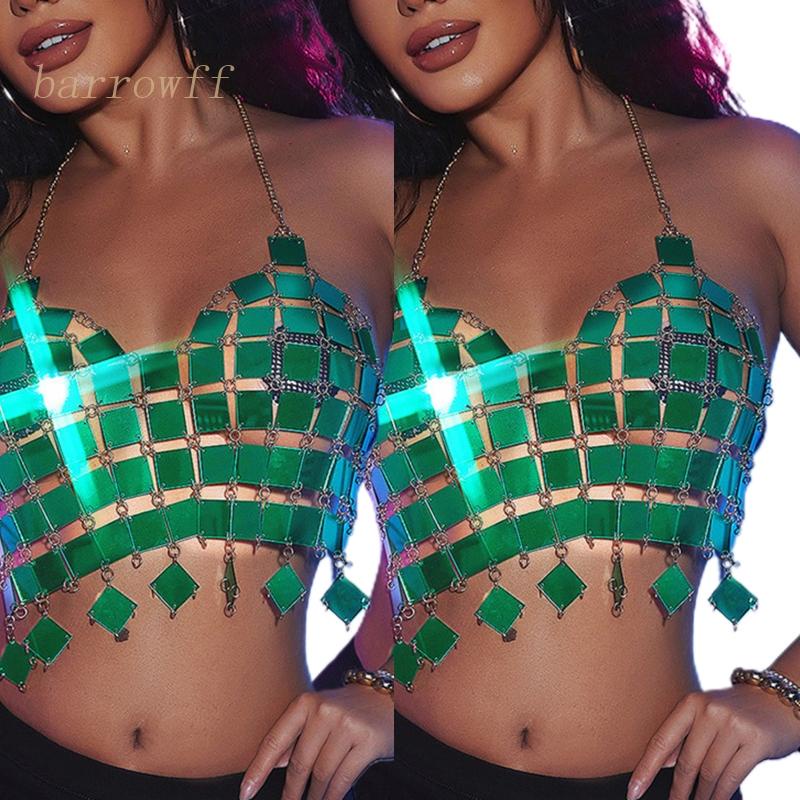 Brroa Áo Ngực Dạng Chuỗi Vuông Acrylic Đính Kim Sa Hở Lưng Gợi Cảm Mùa Hè Cho Nữ