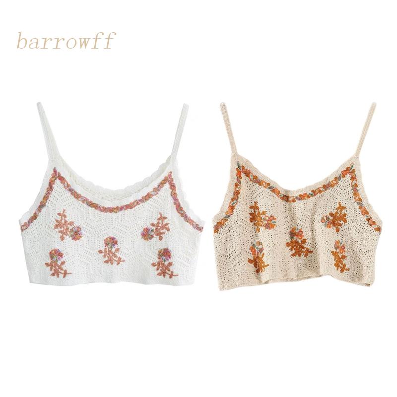 Brroa Áo Croptop Dệt Kim Hai Dây Dáng Rộng Thêu Hoa Nhiều Màu Sắc Cho Nữ Đi Biển Cov