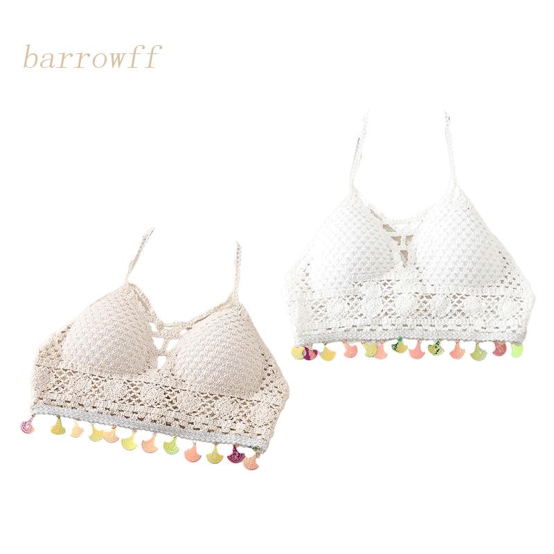 Brroa Áo Ngực Cổ Chữ V Có Đệm Dệt Kim Rỗng Nhiều Màu Sắc Kèm Vỏ Kim Loại Cho Nữ Đi Biển Tas