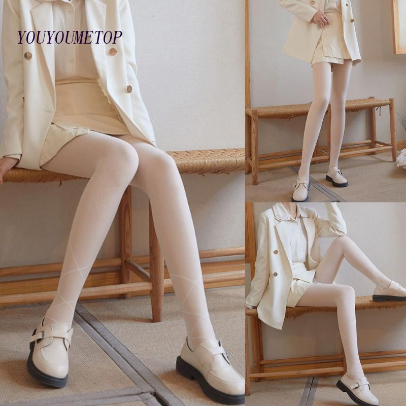 Youyo Quần Tất Dày Đính Nơ Họa Tiết Chấm Bi Vintage Harajuku Cho Nữ