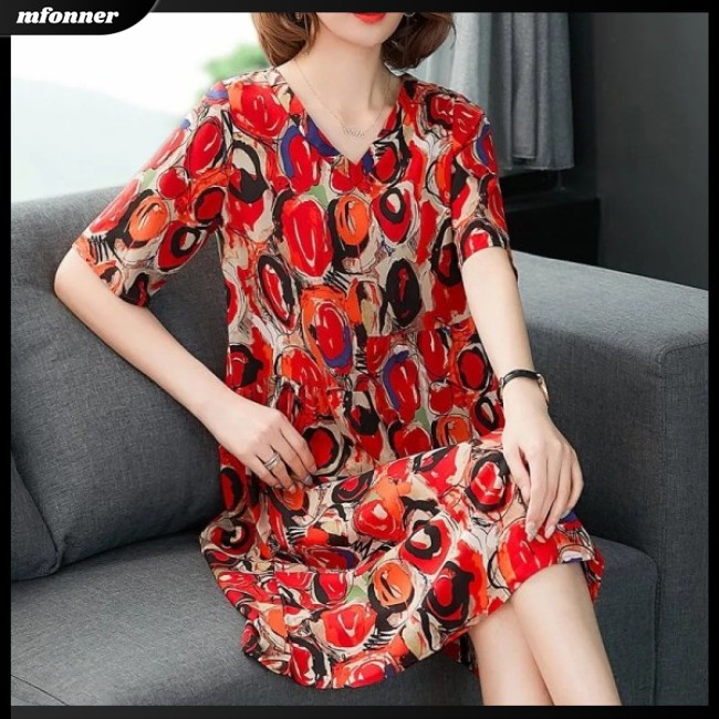 Đầm Nữ Dáng Rộng Cổ Chữ V Chất Lụa Lạnh Thời Trang Cá Tính Cho Nữ