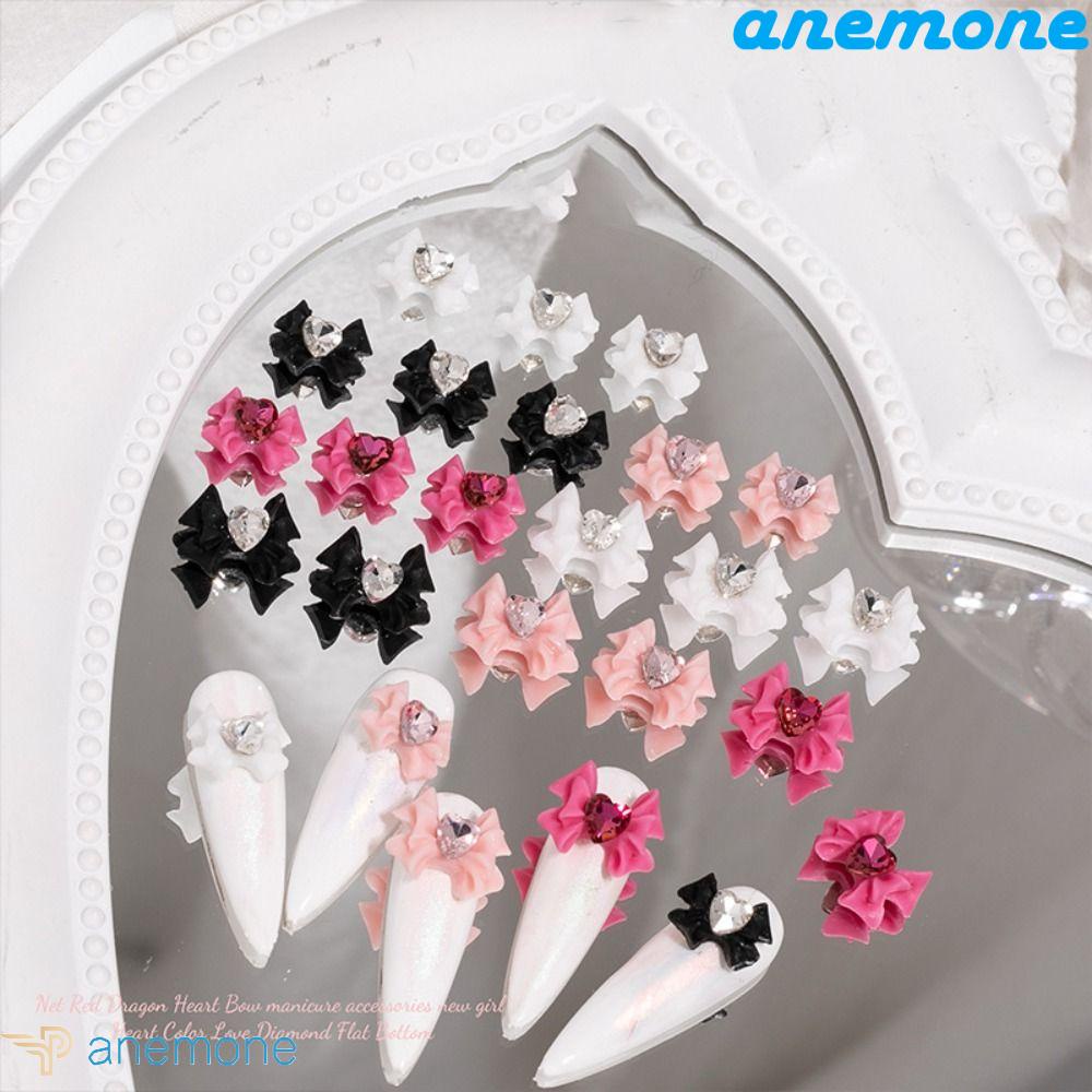 Set 5 Phụ Kiện Trang Trí Móng Tay Nghệ Thuật Bằng Hợp Kim Màu Trắng Đen Hình Nơ