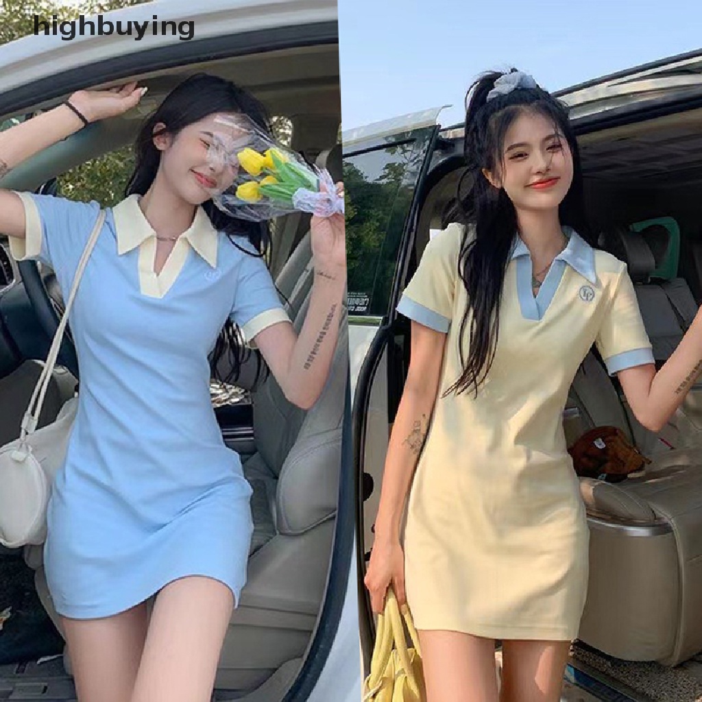 Đầm Thể Thao Cổ Chữ V Dáng Ôm Ngắn Màu Sắc Tương Phản Thời Trang Mùa Hè Cho Nữ