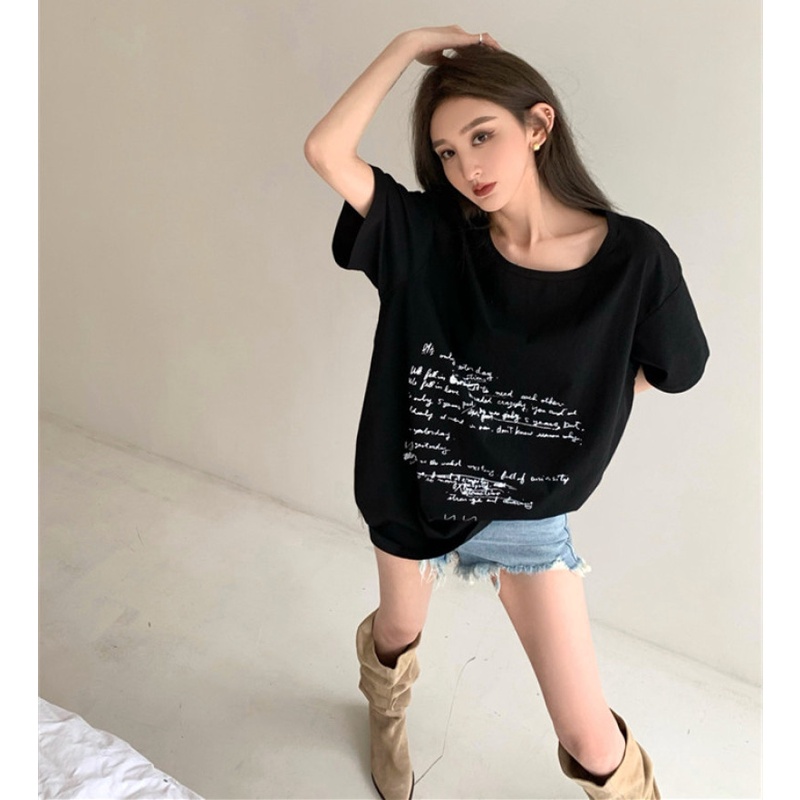 Áo Yếm Cổ Tròn Dáng Rộng In Chữ Cá Tính Cho Nữ