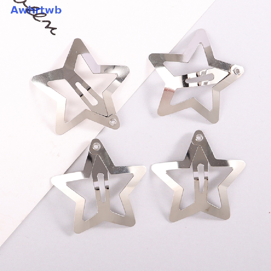 Set 4 Kẹp Tóc Hình Ngôi Sao Màu Bạc Phong Cách Tối Giản Cho Nữ Mới