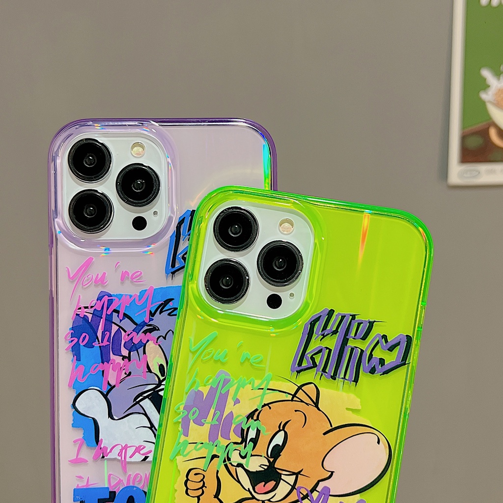 Ốp Điện Thoại TPU Dẻo Trong Suốt Họa Tiết Hoạt Hình Tom and Jerry Lấp Lánh Chống Rơi Cho iPhone 14 13 12 Pro Max