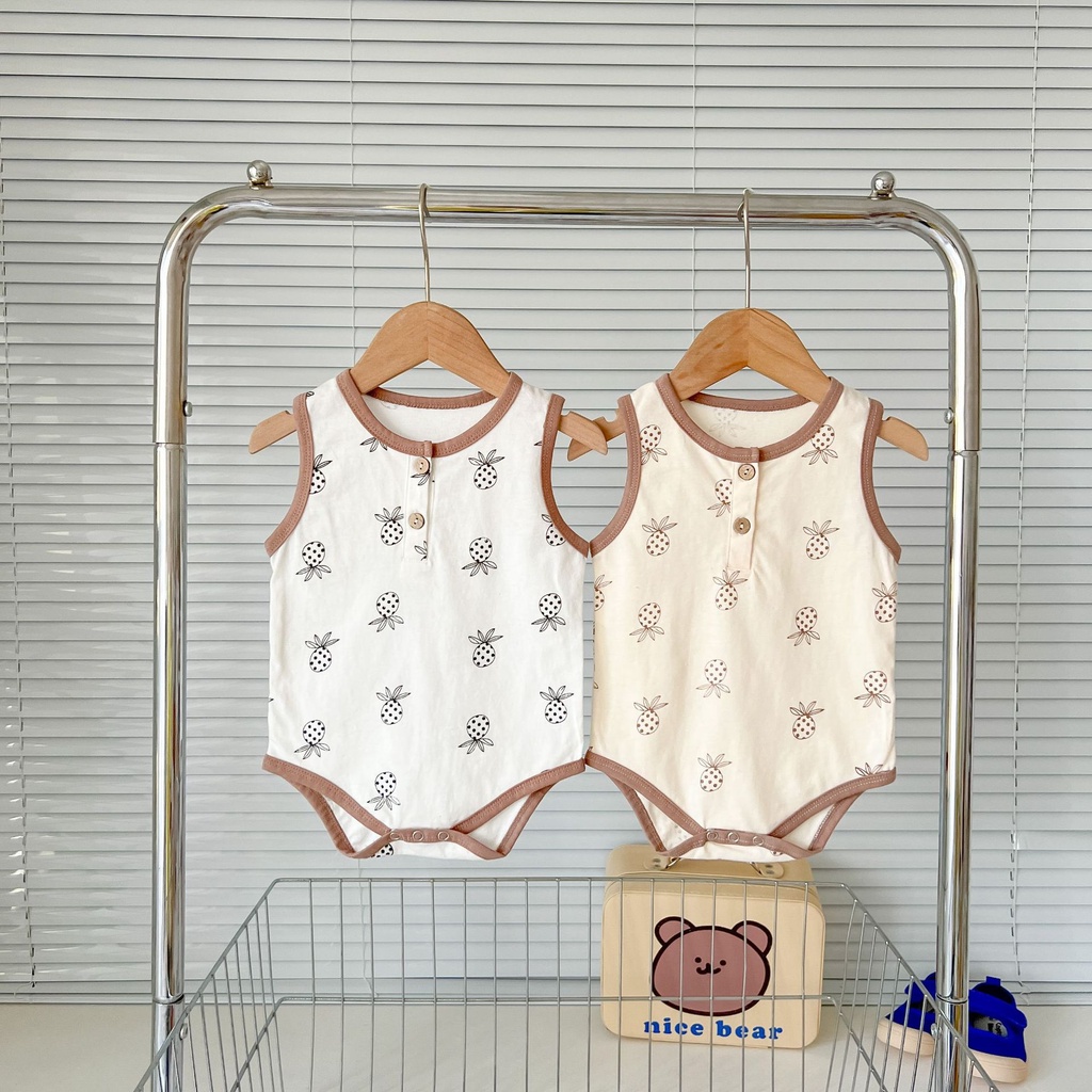 Bộ Áo Liền Quần Sát Nách Chất Liệu Cotton Mỏng In Họa Tiết Quả Dứa Thời Trang Mùa Hè Cho Bé Sơ Sinh