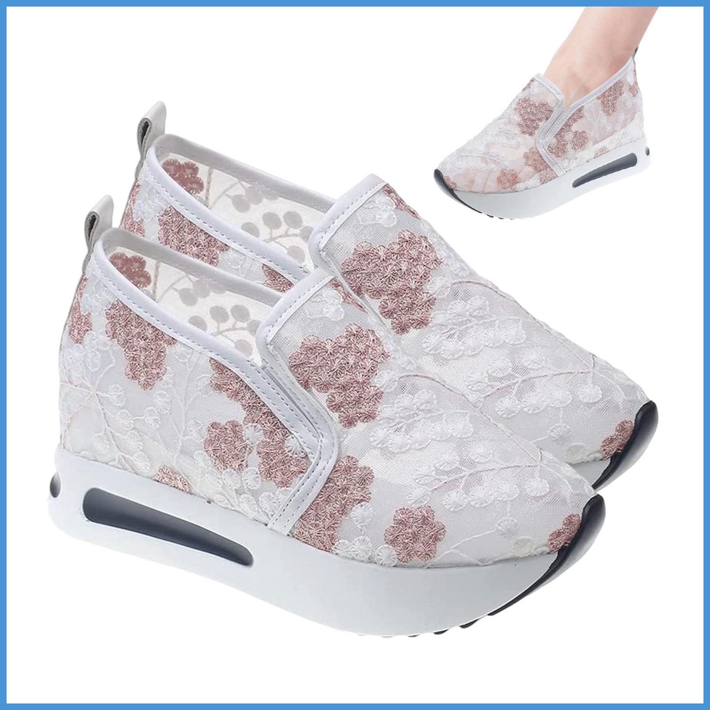 Giày Sneaker Đế Xuồng Thoáng Khí Thêu Họa Tiết Thời Trang Cho Nữ
