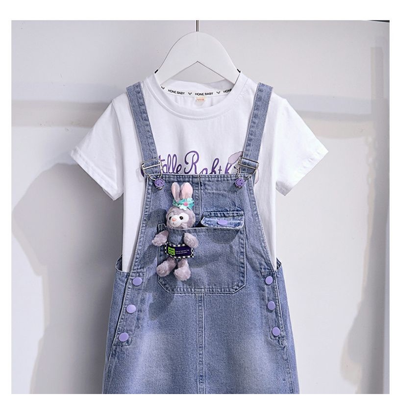 Set Áo Thun Tay Ngắn + Chân Váy Yếm Thiết Kế Mới Thời Trang Mùa Hè Cho Bé Gái 3-5 - 8-10 - 12-13 Tuổi