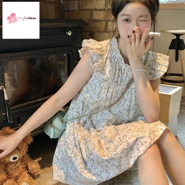 Đầm Ngắn Tay Xòe In Hoa Phong Cách Hàn Quốc Thời Trang Mùa Hè Mới