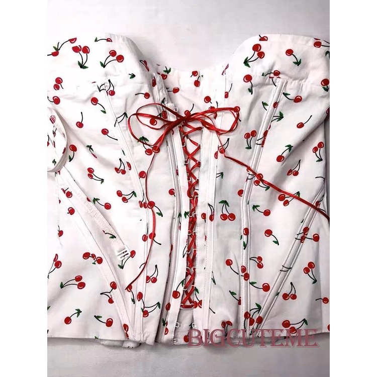 Áo Croptop Hai Dây In Họa Tiết Cherry Thời Trang Mùa Hè Dành Cho Nữ