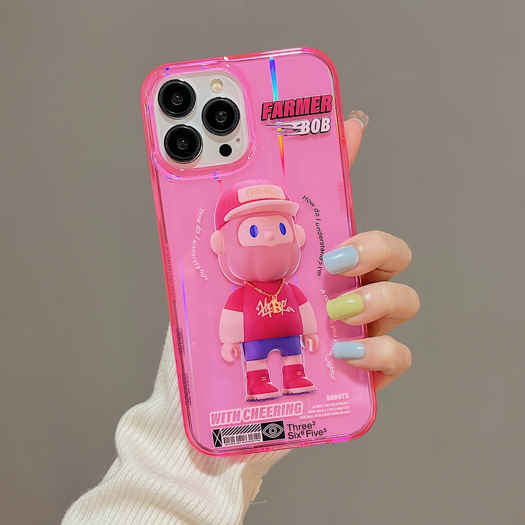 Ốp Điện Thoại tpu Dẻo Màu Laser Họa Tiết Hoạt Hình Chú Thỏ &amp; Chữ Ape Cho iPhone 11 12 13 14 PRO Max