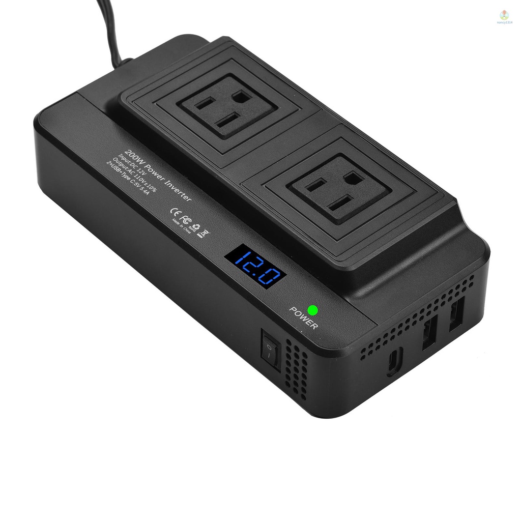 Bộ Chuyển Đổi Nguồn Điện 200W DC 12V Sang AC 220V Cho Xe Hơi RV