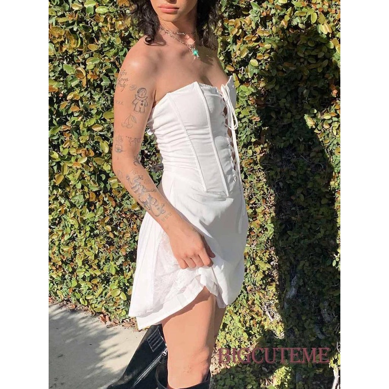 Đầm Hai Dây Mùa Hè Màu Trắng / Đen Cho Nữ