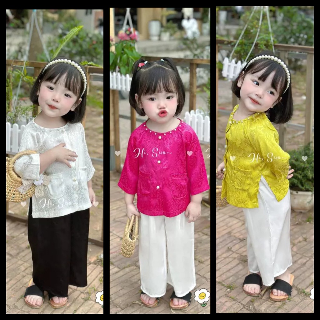 Bộ Quần Áo Bà Ba Lụa Satin Mềm Mịn Cho Bé Gái 10-30kg