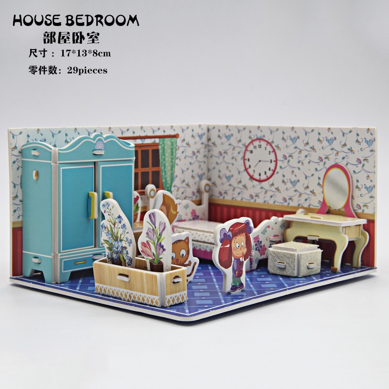 Bộ Đồ Chơi Xếp Hình Ngôi Nhà 3 Trong 1 Bằng Giấy Ba Chiều Dành Cho Bé Gái