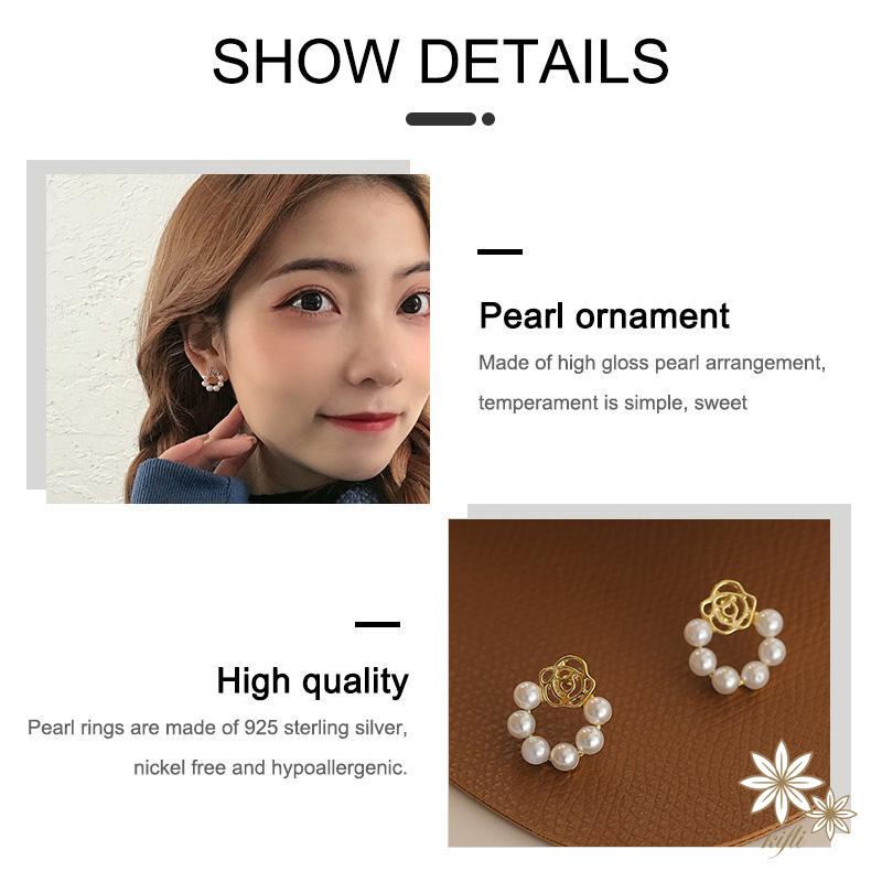 Bông tai khuyên tai bạc nữ đính ngọc trai thời trang Hàn Quốc Pha lê Nơ hồng Hoa tai hình cho phụ nữ Quà tặng phụ kiện trang sức