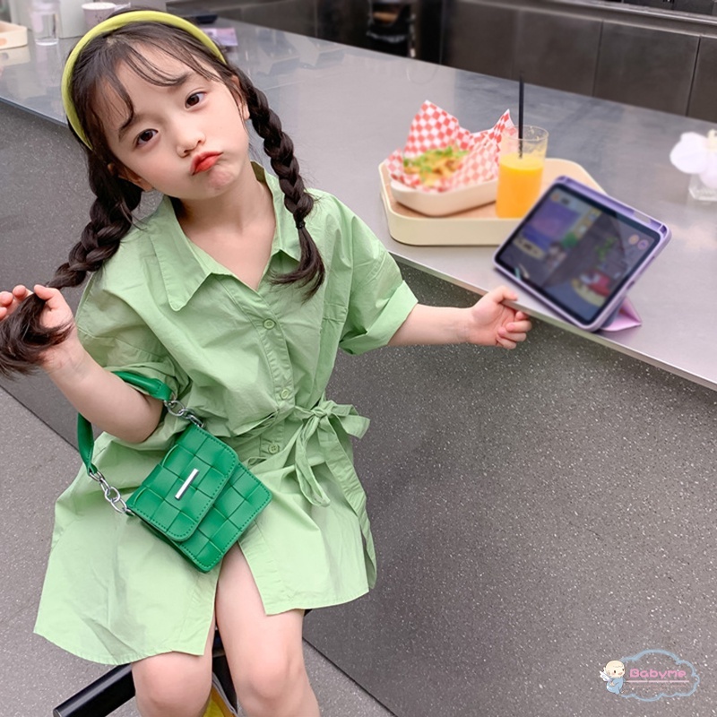 Đầm Công Chúa Chất Liệu Cotton Màu Trơn Thắt Nơ Thời Trang Mùa Hè Cho Bé Gái 3-8 Tuổi