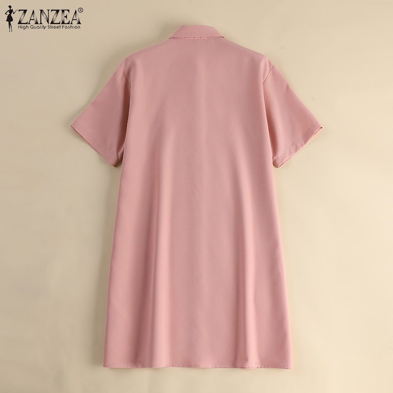 Zanzea Đầm Sơ Mi Tay Ngắn Có Túi Thời Trang Hàn Quốc Cho Nữ