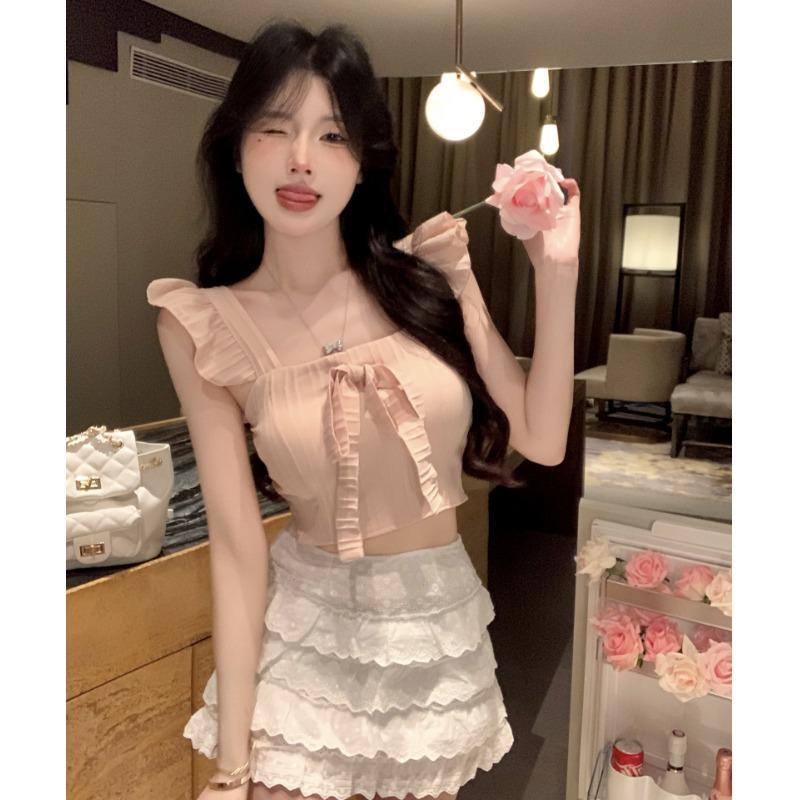 Bộ Áo Hai Dây Ôm Dáng + Chân Váy Ren Nhiều Tầng Thời Trang Mùa Hè