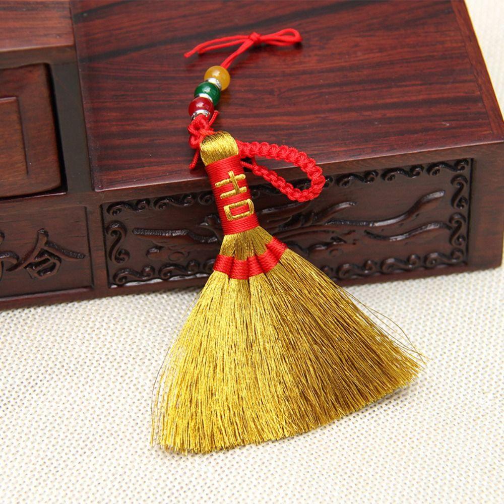 GLENES Chổi Quét Mini Bằng Vải Dệt Thủ Công Phối Tua Rua Dễ Thương Trang Trí Nhà Cửa Phong Cách Trung Hoa