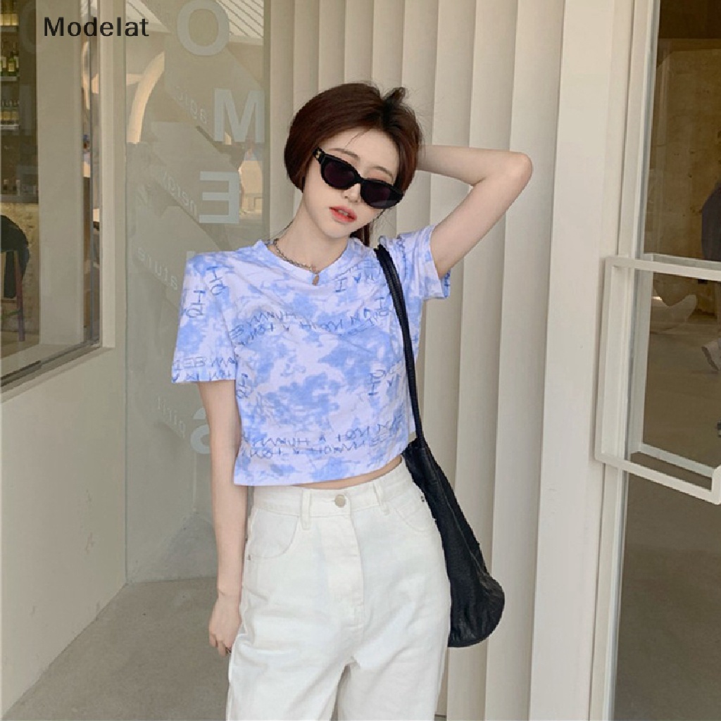 Áo Thun Crop Top Tay Ngắn Cổ Tròn Nhuộm Màu Thời Trang Mùa Hè Cho Nữ