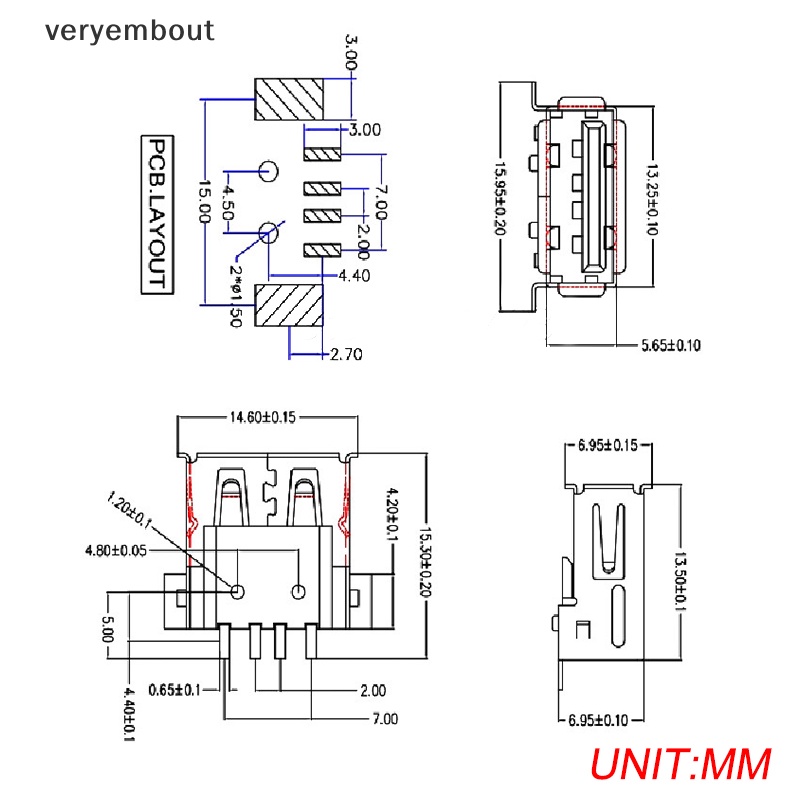 Set 10 Giắc Cắm USB 2.0 Loại A Cổng Cái PCB USB-A type SMT 4Pin n