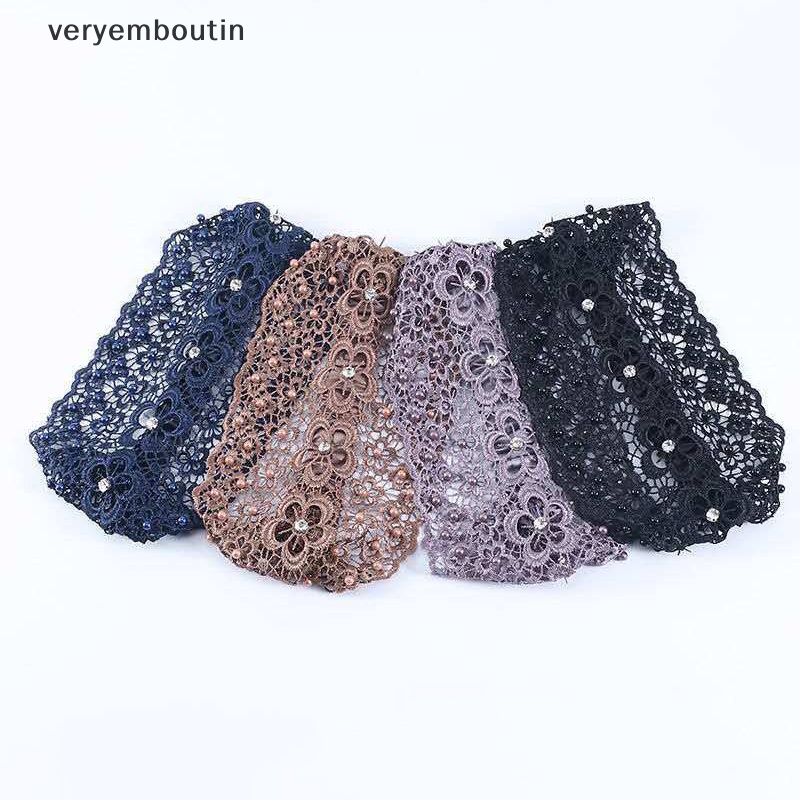 Băng Đô Ren Mỏng Vành Rộng Thoáng Khí Thêu Họa Tiết Đính Ngọc Trai Thời Trang Cho Nữ