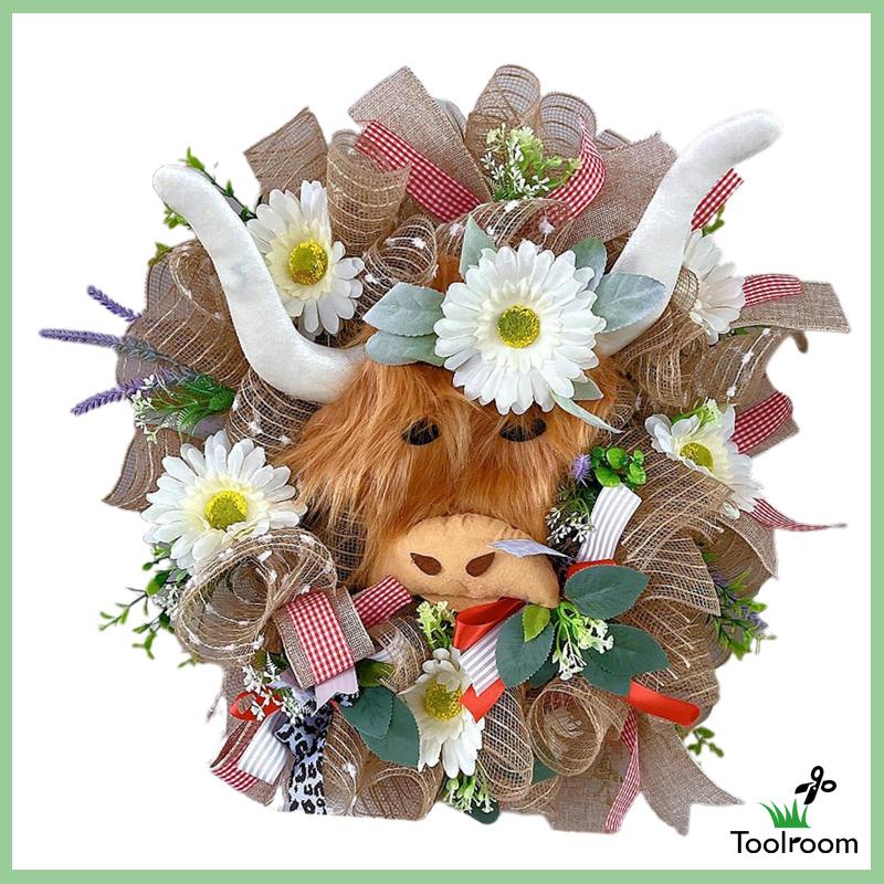Vòng Hoa Hình Bò Treo Cửa Trước Trang Trí Kích Thước 16inch