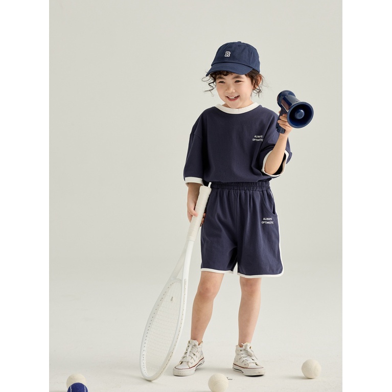 Bộ Đồ Thể Thao Áo Thun Tay Ngắn Phối Quần Short Raglan Dáng Rộng Thời Trang Mùa Hè Cho Bé Trai Và Gái