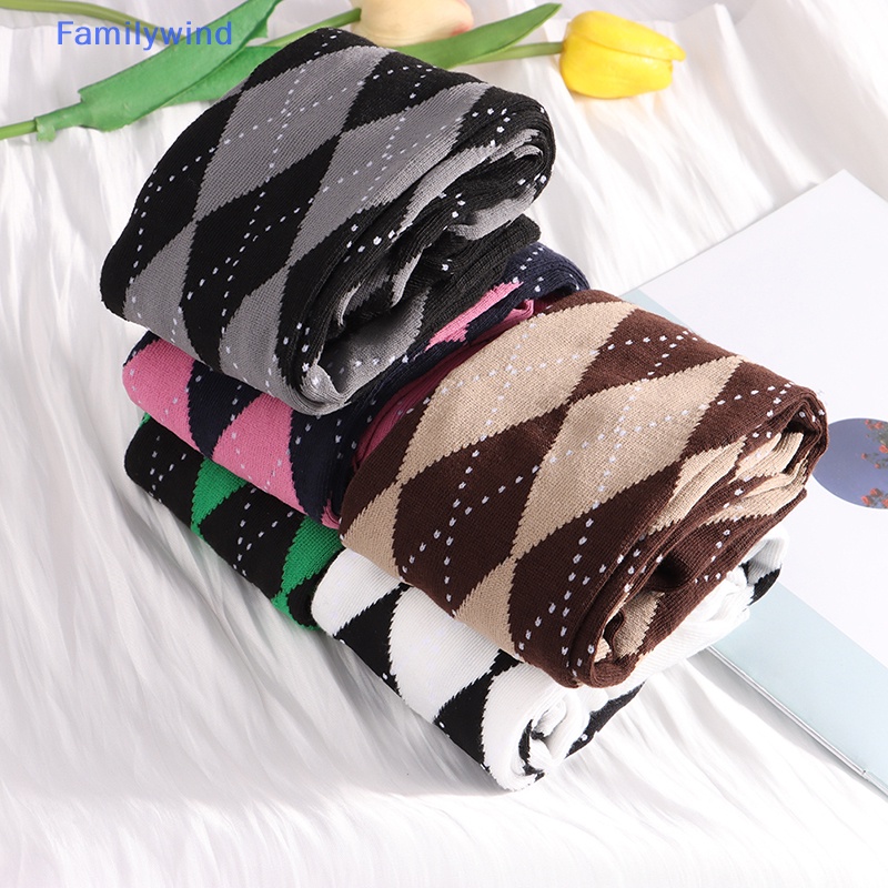 1 Đôi Tất Cotton Dài Đến Đầu Gối Họa Tiết Hình Thoi Phong Cách Nhật Bản Thời Trang Cho Nữ