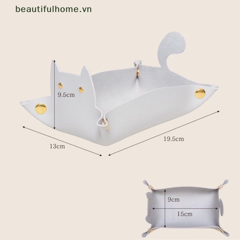 1 Khay Đựng Đồ Để Bàn Bằng Da Hình Mèo Dễ Thương