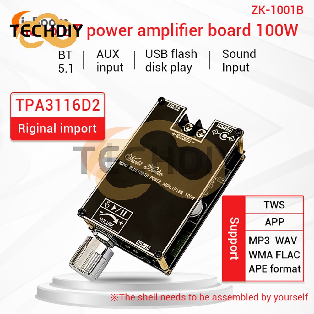Bảng Mạch Khuếch Đại Âm Thanh Bluetooth Kênh Đơn ZK-1001B TPA3116 100W DC 7-24V Kèm Hộp Đa Năng