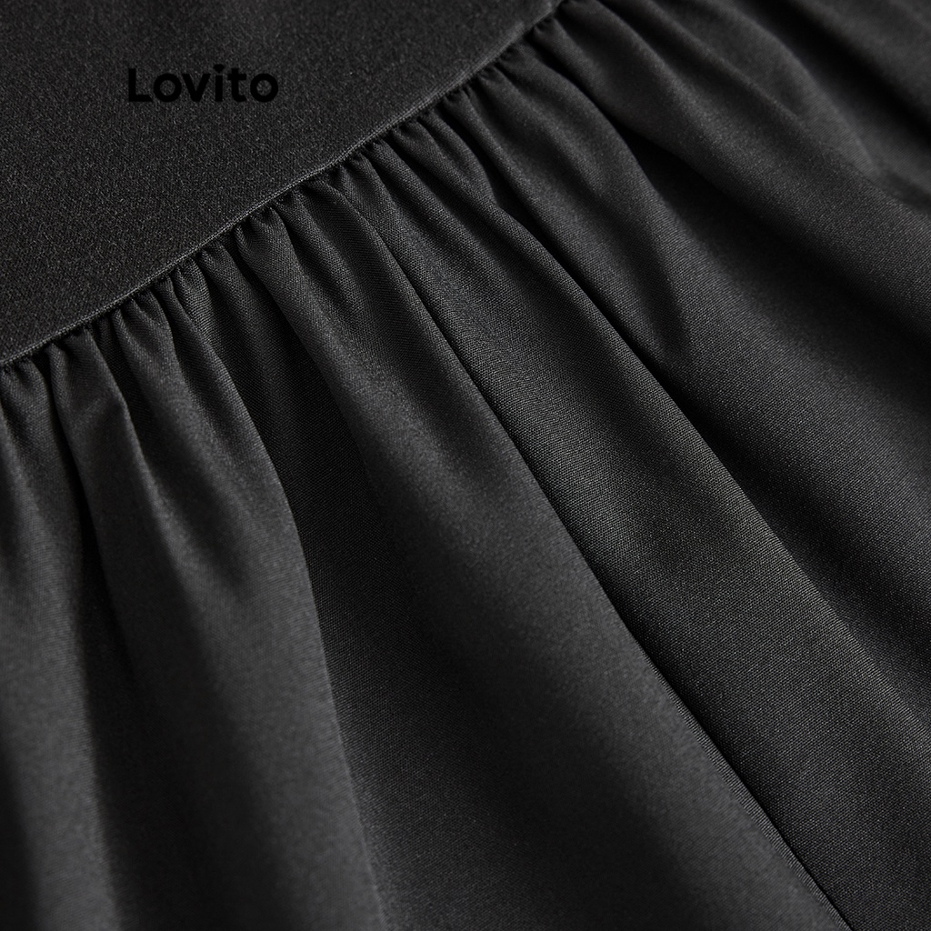 Đầm Lovito chất liệu tương phản màu đen trơn thanh lịch cơ bản cho nữ L47AD034 (màu đen)