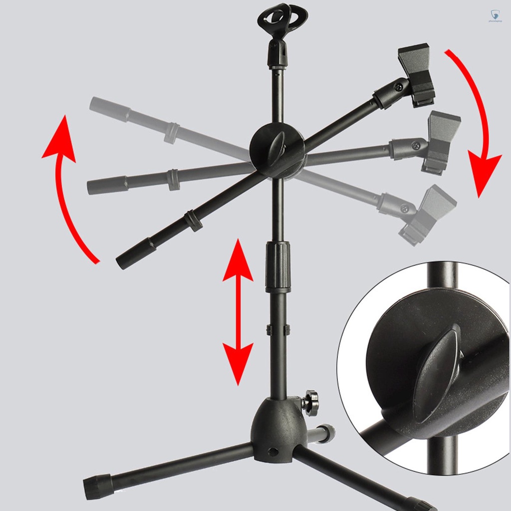 Giá Đỡ Micro Ba Chân Kiêm 2 Kẹp Có Thể Điều Chỉnh Hỗ Trợ Phát Trực Tiếp