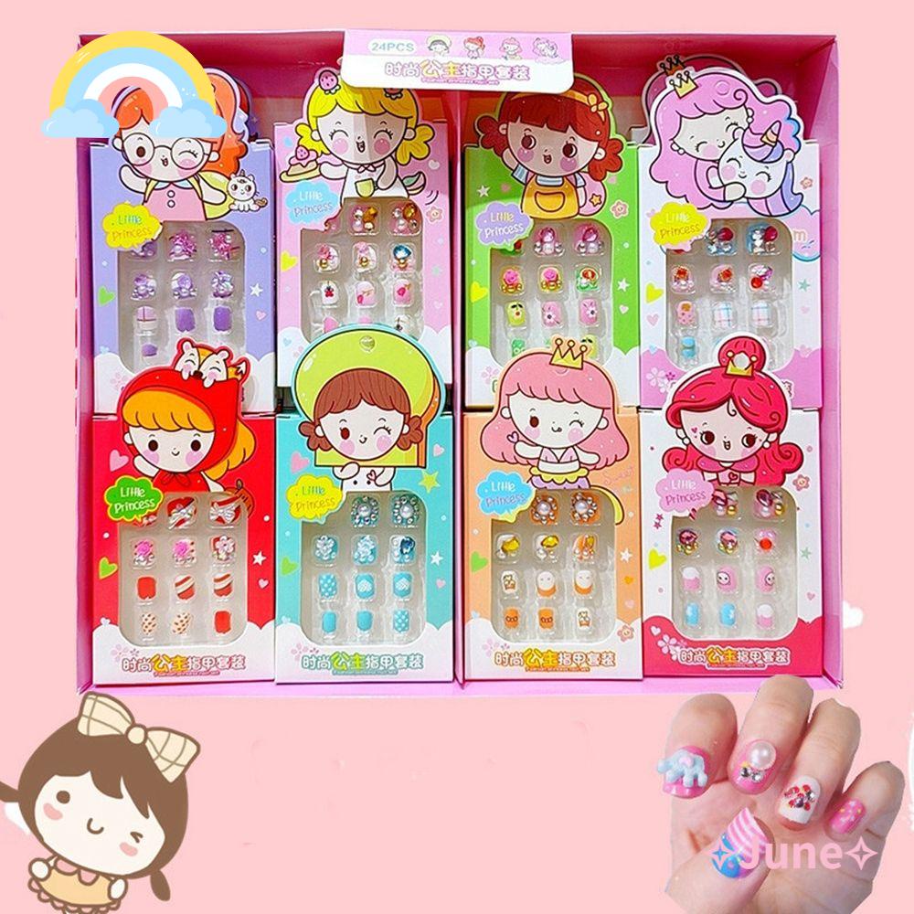 Bộ 24 Móng Tay Giả Có Thể Tháo Rời Thời Trang Cho Bé Gái|Móng Tay Giả