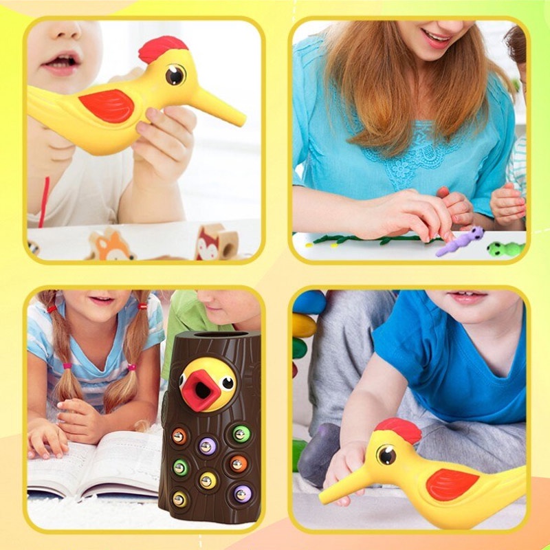 Đồ chơi trẻ em chim gõ kiến bằng gỗ từ tính bắt giun trò chơi động vật đồ chơi cho bé câu cá côn trùng quà tặng đồ chơi sinh nhật