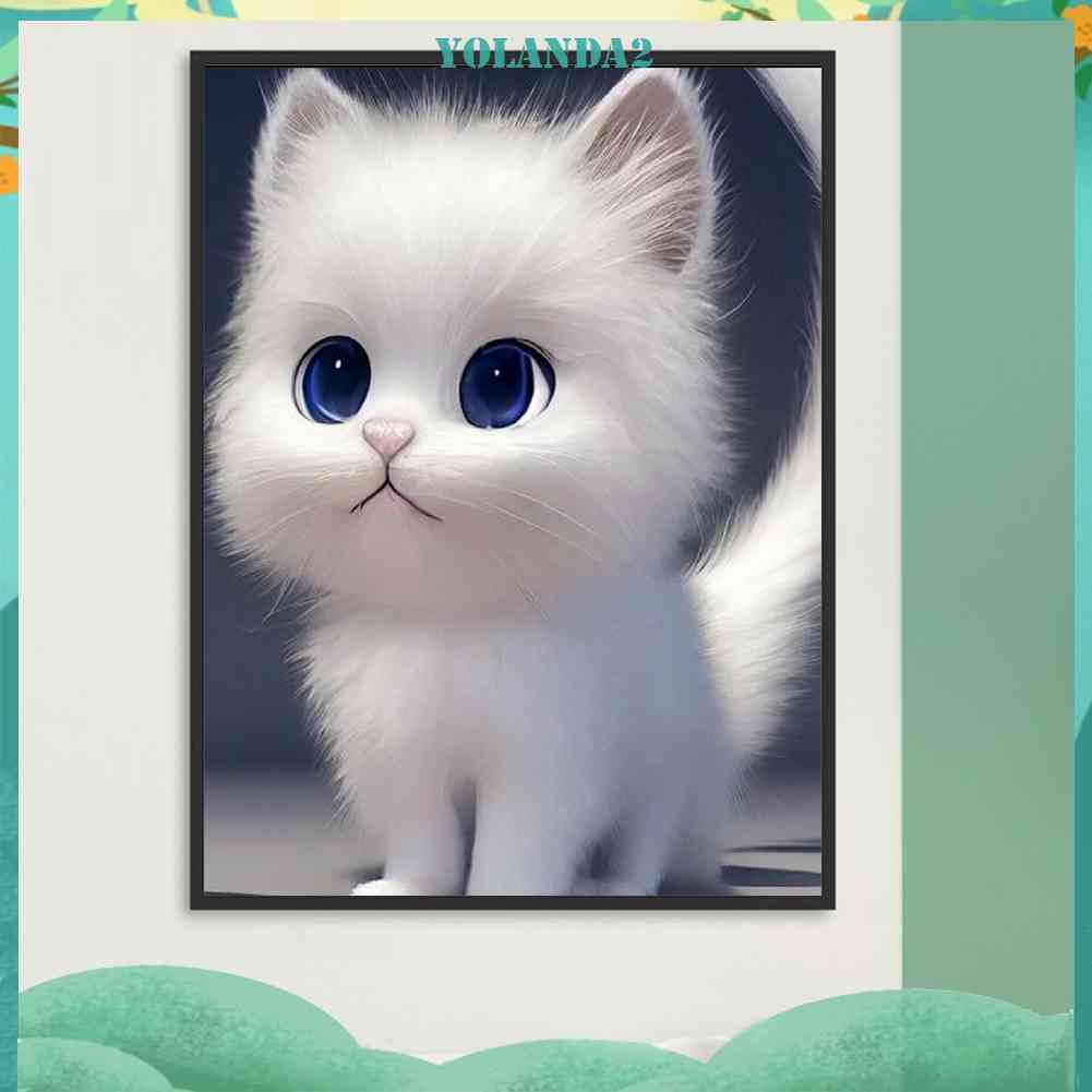 Tranh Đính Đá Kim Cương Toàn Bộ 5D DIY Hình Vẽ Mèo Trang Trí Nhà Cửa