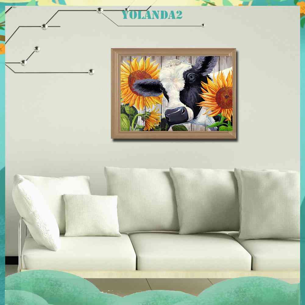 Tranh Đính Đá Kim Cương Toàn Bộ 5D DIY Hình Vẽ Hoa Hướng Dương / Bò Sữa