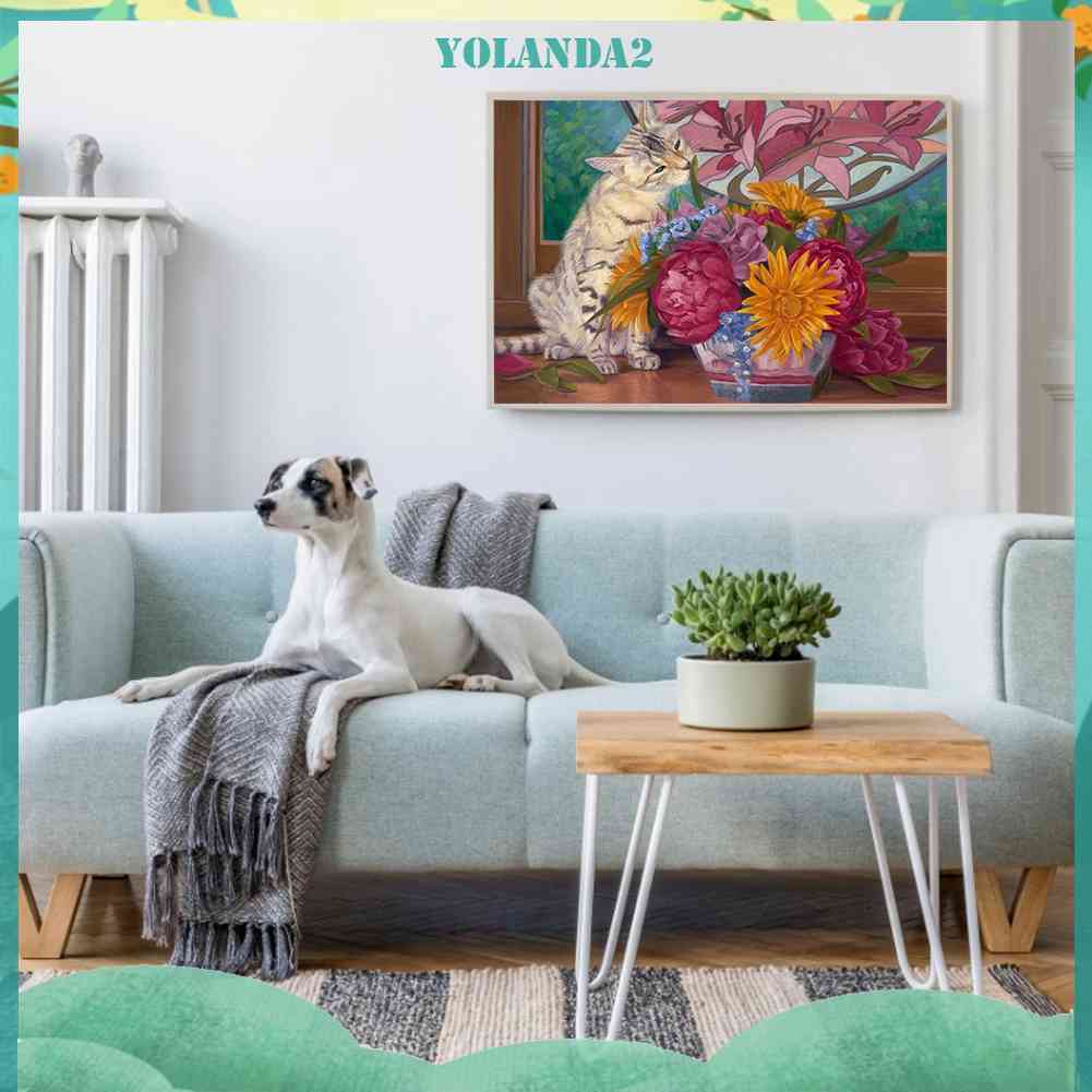 Tranh Đính Đá Kim Cương Toàn Bộ 5D DIY Hình Vẽ Mèo Hoa