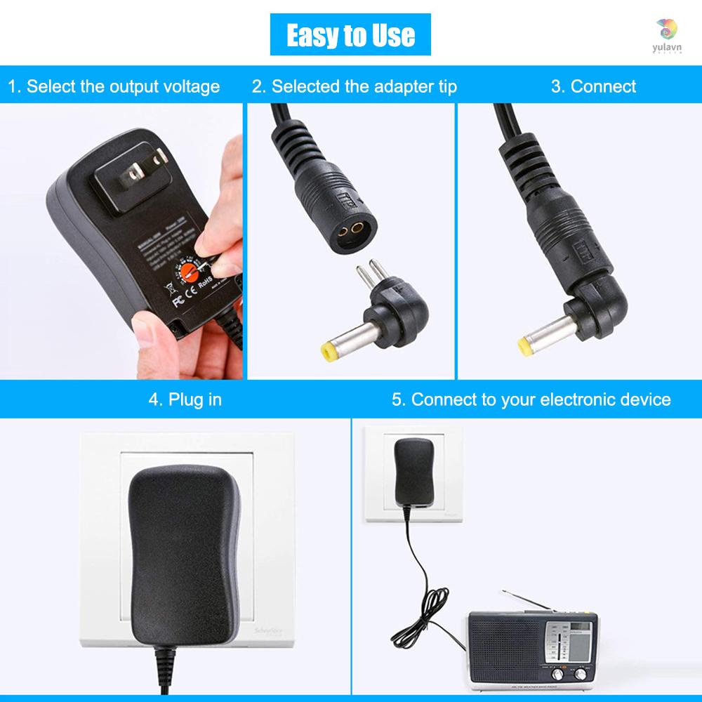 Bộ Chuyển Đổi Nguồn Điện AC Sang DC 30W Với Cổng USB 5V 2.1A 3V - 12V Với 8 Đầu Chuyển Đổi DC Dành Cho Gia Đình