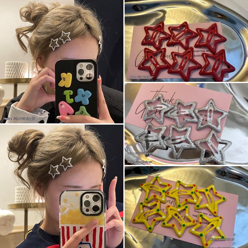 Set 6 Kẹp Tóc Kim Loại Hình Ngôi Sao Năm Cánh Dễ Thương