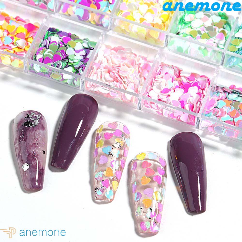 Hộp 12 Ngăn Đựng Hạt Kim Sa Trái Tim Trang Trí Móng Tay Nghệ Thuật